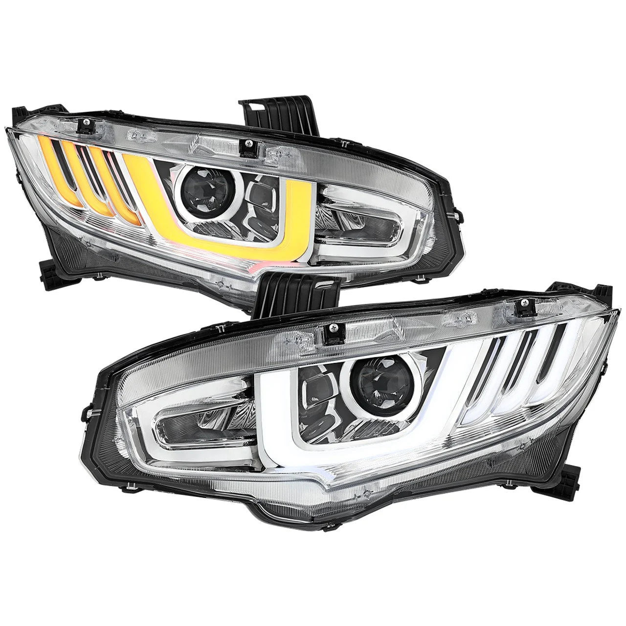 Spyder® - Signature Series Driver and Passenger Side Black LED DRL Bar Projector Headlights with Sequential Turn Signal