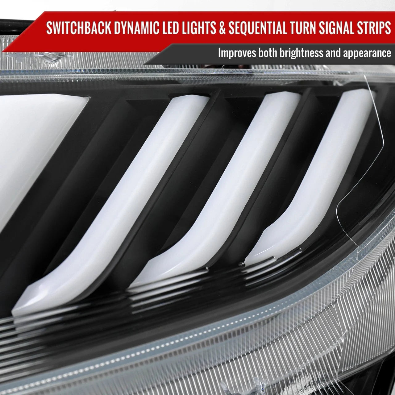 Spyder® - Signature Series Driver and Passenger Side Black LED DRL Bar Projector Headlights with Sequential Turn Signal