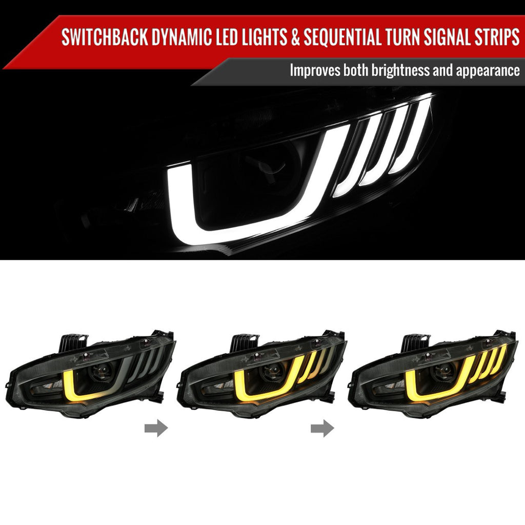 Spyder® - Signature Series Driver and Passenger Side Black LED DRL Bar Projector Headlights with Sequential Turn Signal