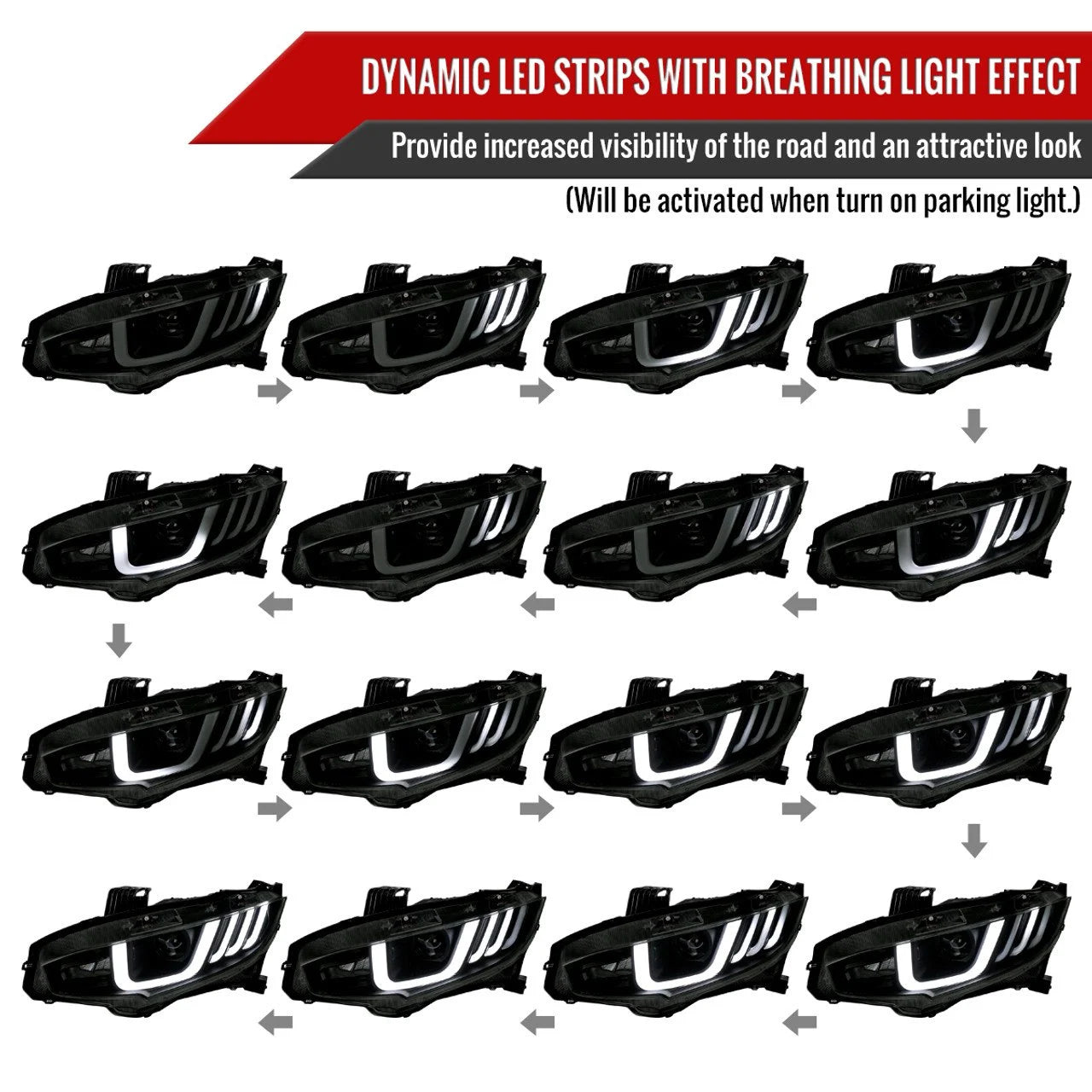 Spyder® - Signature Series Driver and Passenger Side Black LED DRL Bar Projector Headlights with Sequential Turn Signal