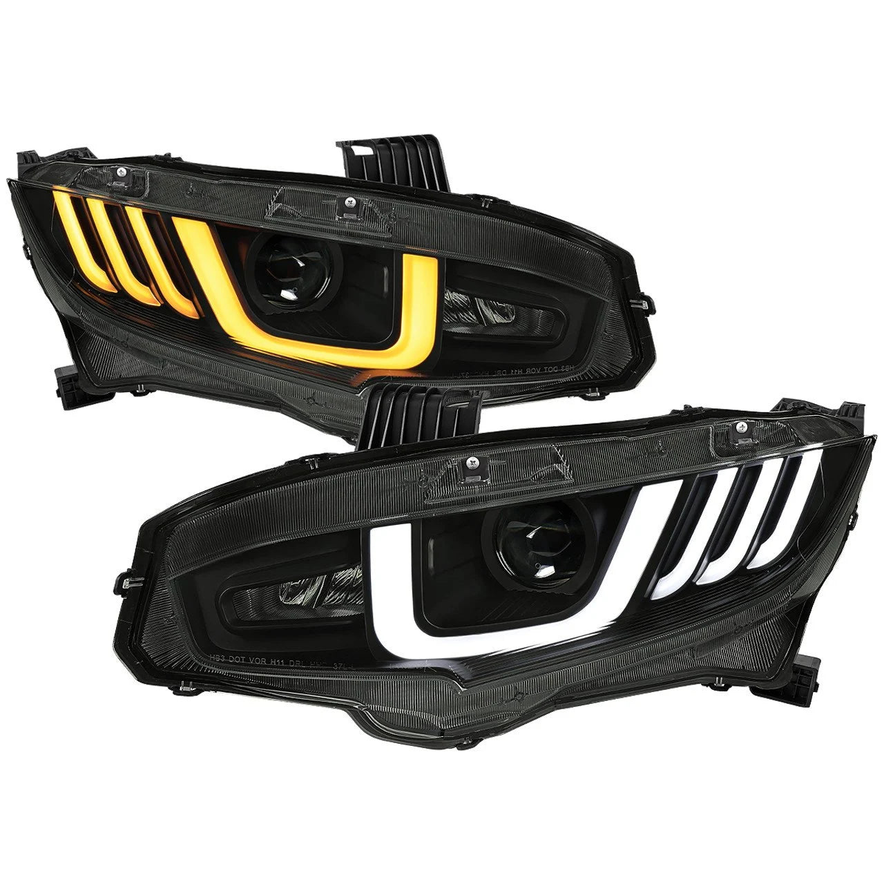 Spyder® - Signature Series Driver and Passenger Side Black LED DRL Bar Projector Headlights with Sequential Turn Signal