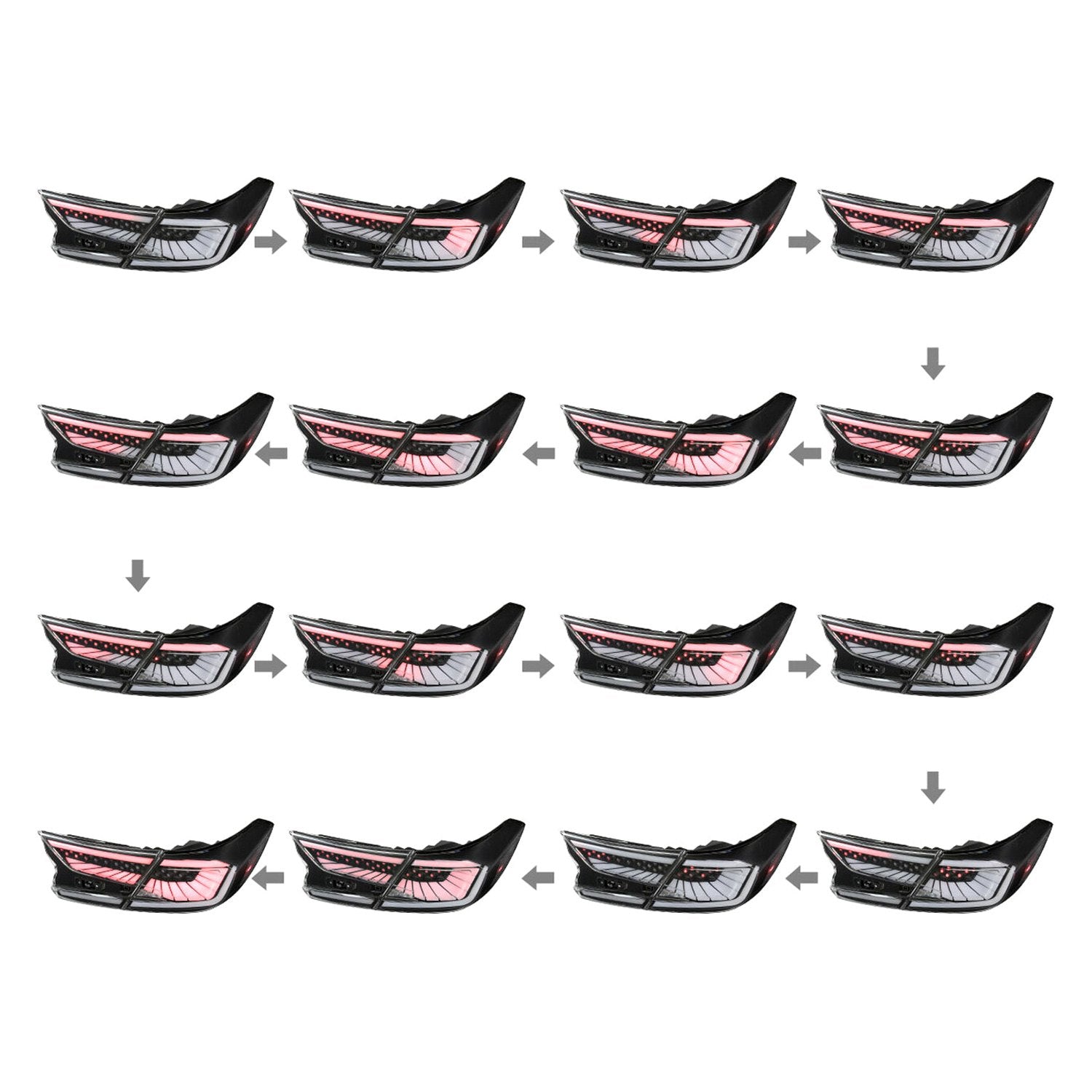 Spec-D -  Side Matte Black Sequential Fiber Optic LED Tail Lights Pair 2018-2022