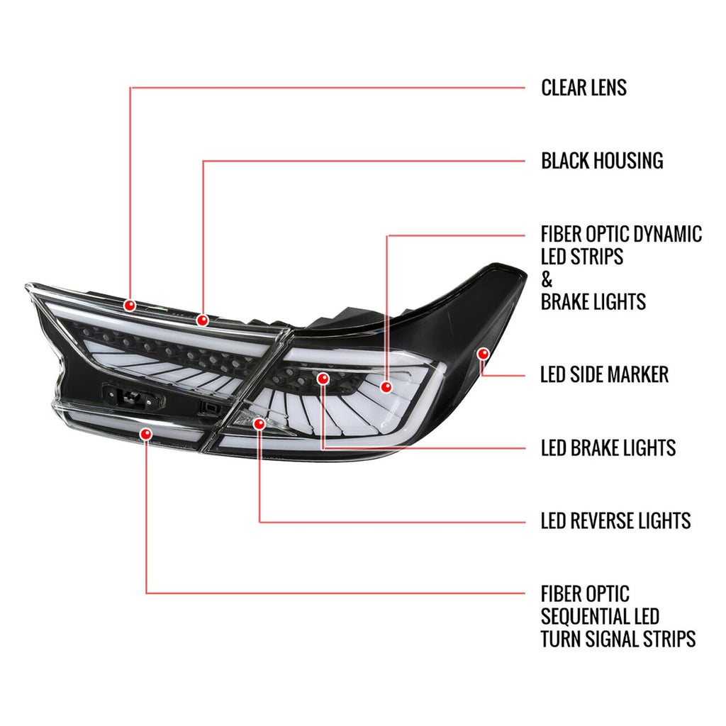 Spec-D -  Side Matte Black Sequential Fiber Optic LED Tail Lights Pair 2018-2022