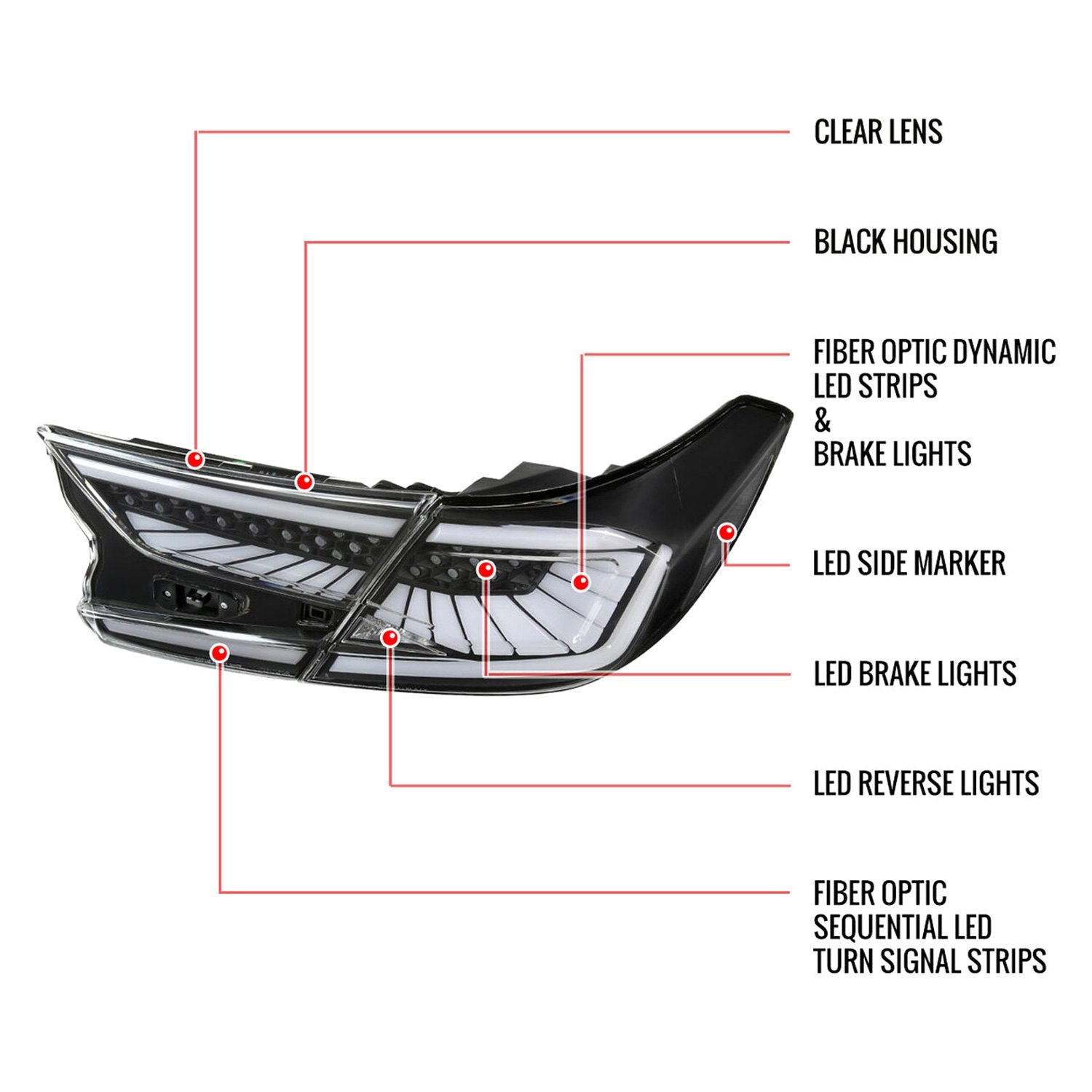 Spec-D -  Side Matte Black Sequential Fiber Optic LED Tail Lights Pair 2018-2022