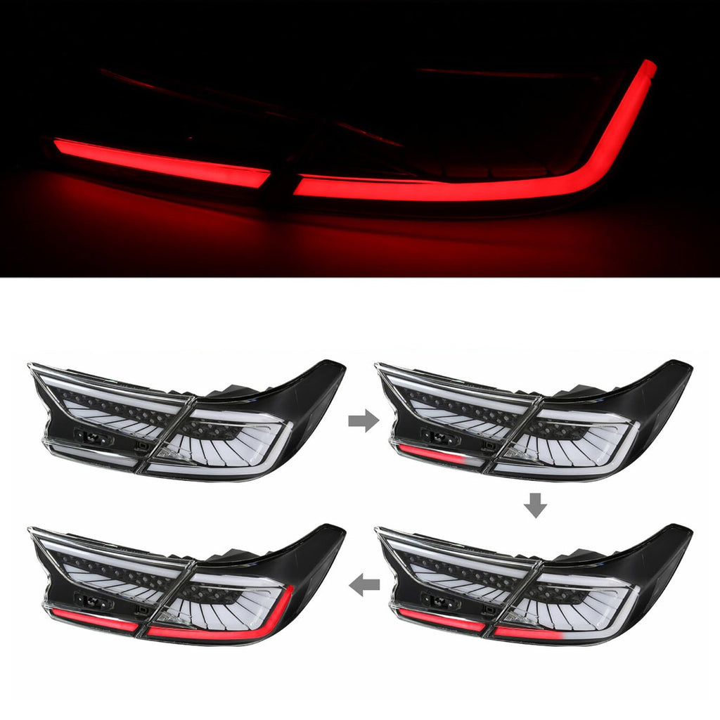 Spec-D -  Side Matte Black Sequential Fiber Optic LED Tail Lights Pair 2018-2022