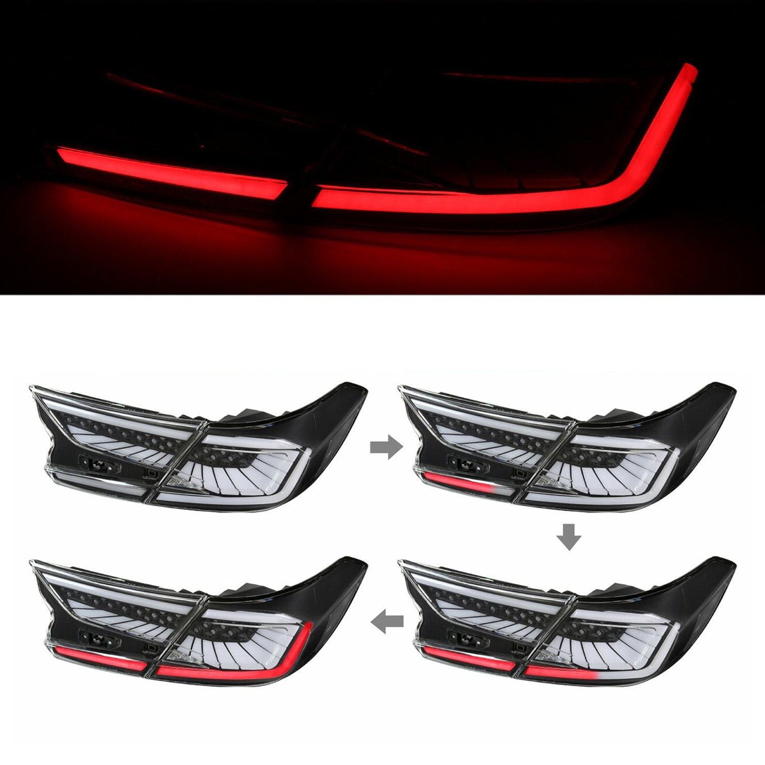 Spec-D -  Side Matte Black Sequential Fiber Optic LED Tail Lights Pair 2018-2022