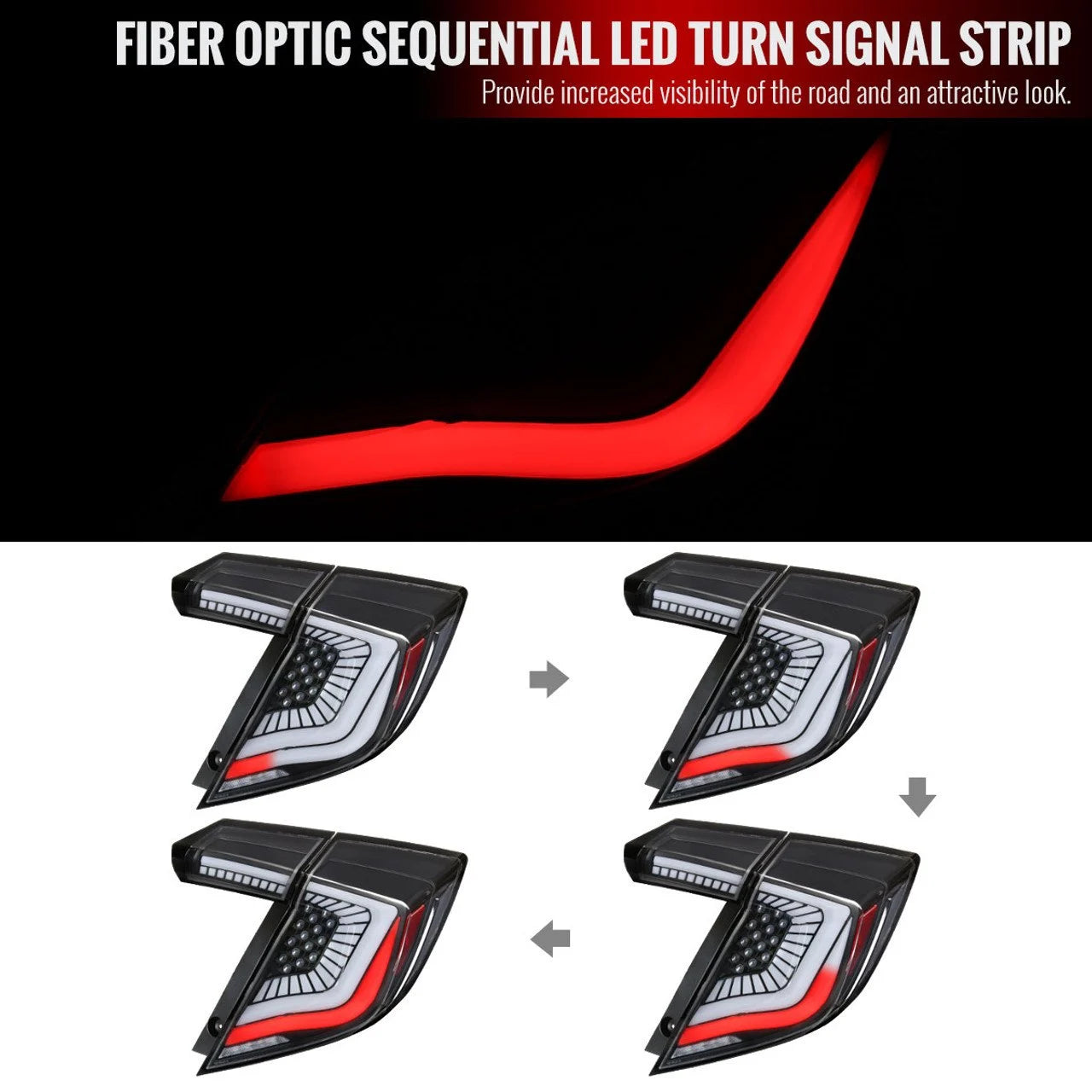 Spec-D® - Driver and Passenger Side Black Sequential Fiber Optic LED Tail Lights