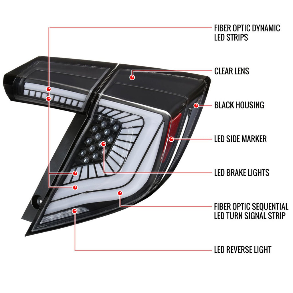 Spec-D® - Driver and Passenger Side Black Sequential Fiber Optic LED Tail Lights