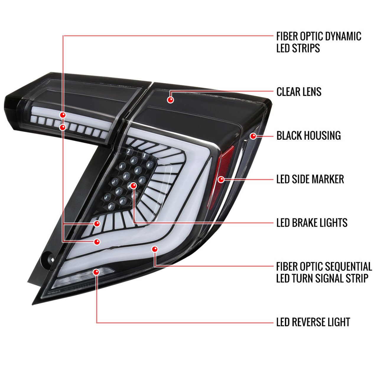 Spec-D® - Driver and Passenger Side Black Sequential Fiber Optic LED Tail Lights