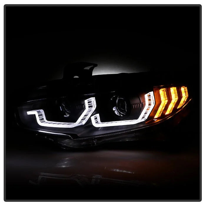 Spyder® - Signature Series Driver and Passenger Side Black LED DRL Bar Projector Headlights with Sequential Turn Signal
