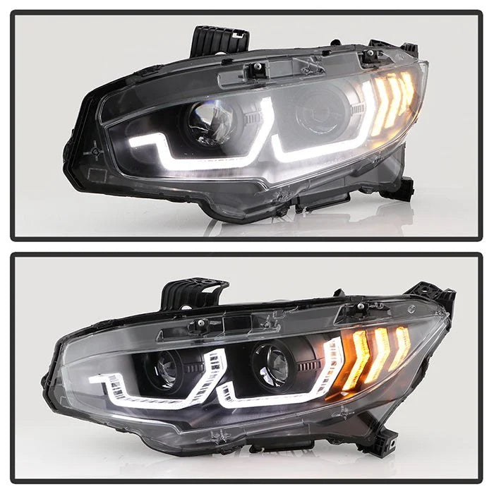 Spyder® - Signature Series Driver and Passenger Side Black LED DRL Bar Projector Headlights with Sequential Turn Signal