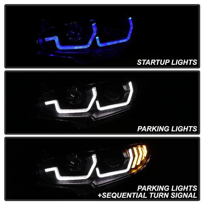 Spyder® - Signature Series Driver and Passenger Side Black LED DRL Bar Projector Headlights with Sequential Turn Signal
