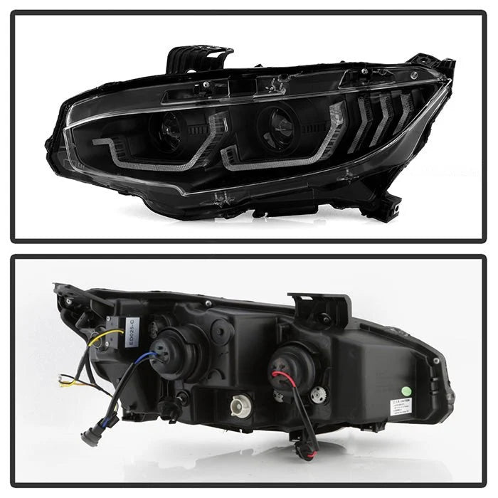 Spyder® - Signature Series Driver and Passenger Side Black LED DRL Bar Projector Headlights with Sequential Turn Signal