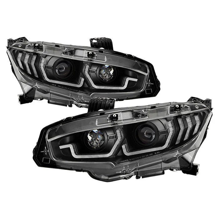 Spyder® - Signature Series Driver and Passenger Side Black LED DRL Bar Projector Headlights with Sequential Turn Signal